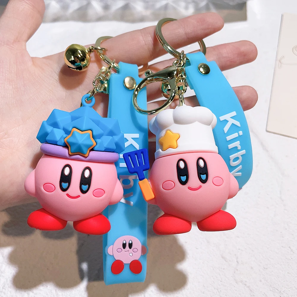 Anime estrela kabi kirby chaveiro grânulo corrente mochila acessórios chaveiro saco pingente de pelúcia mini saco escolar presente da menina