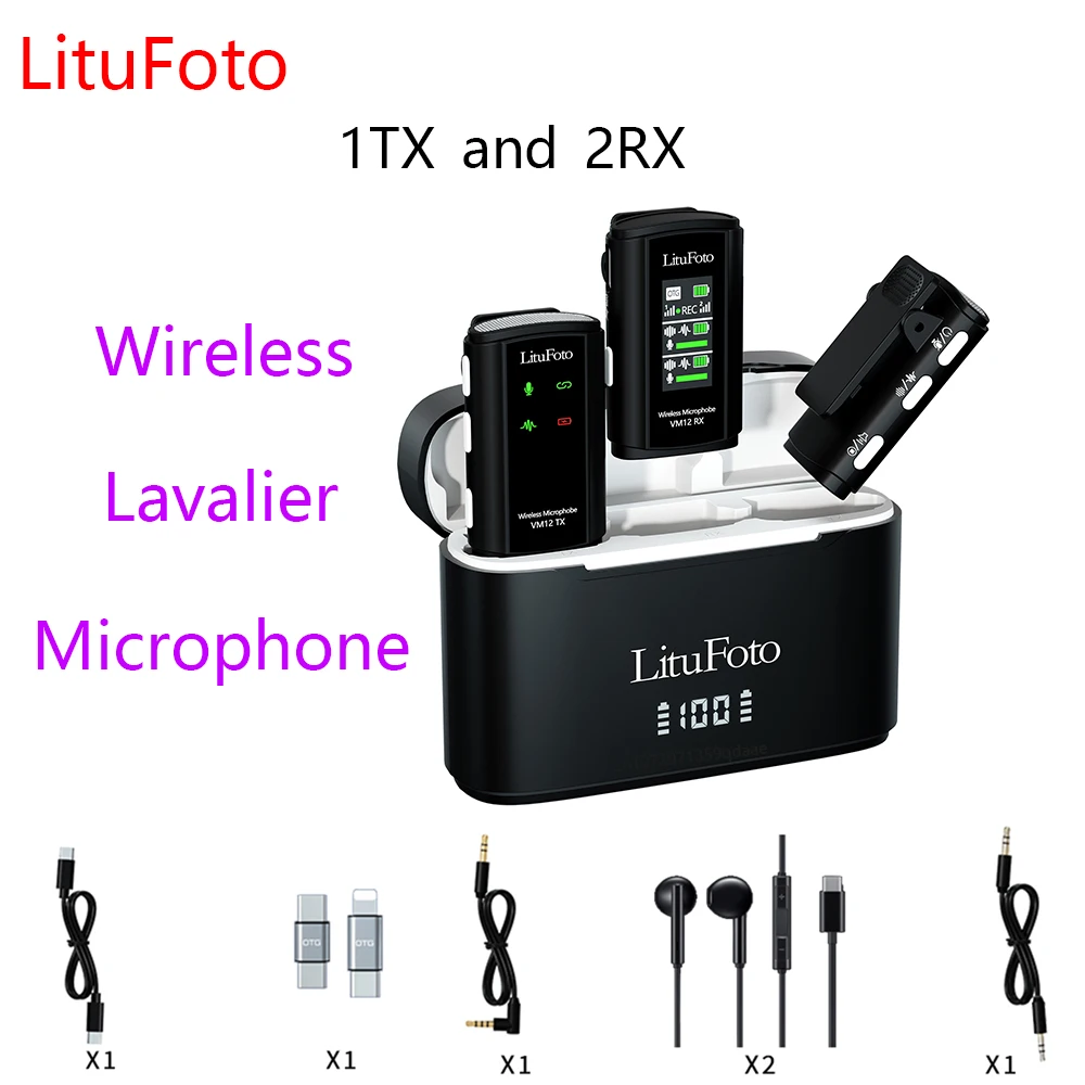 Litufoto Wireless Lavalier microphone VM12 Plug &Play with Charging Case for Android and IOS Interview Vlog Youtube Recording