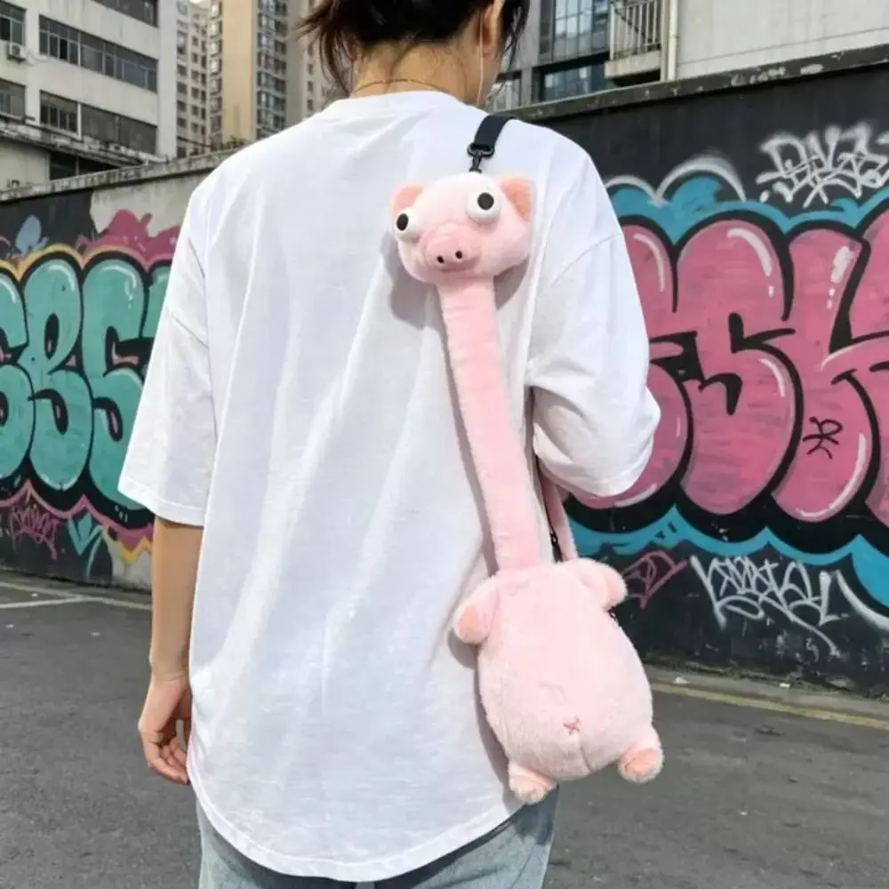 Cute Pink Pig Shoulder Bag Soft Adjustable Straps Cartoon Turtle Handbag Adorable PP Cotton Duck Plush Crossbody Bag Gifts
