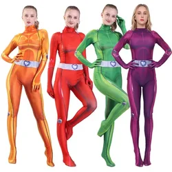 Adults Women Totally Spies Cosplay Costume Zentai Clover Ewing Samantha Simpson Alexandra Female Bodysuit Suit Party Jumpsuit