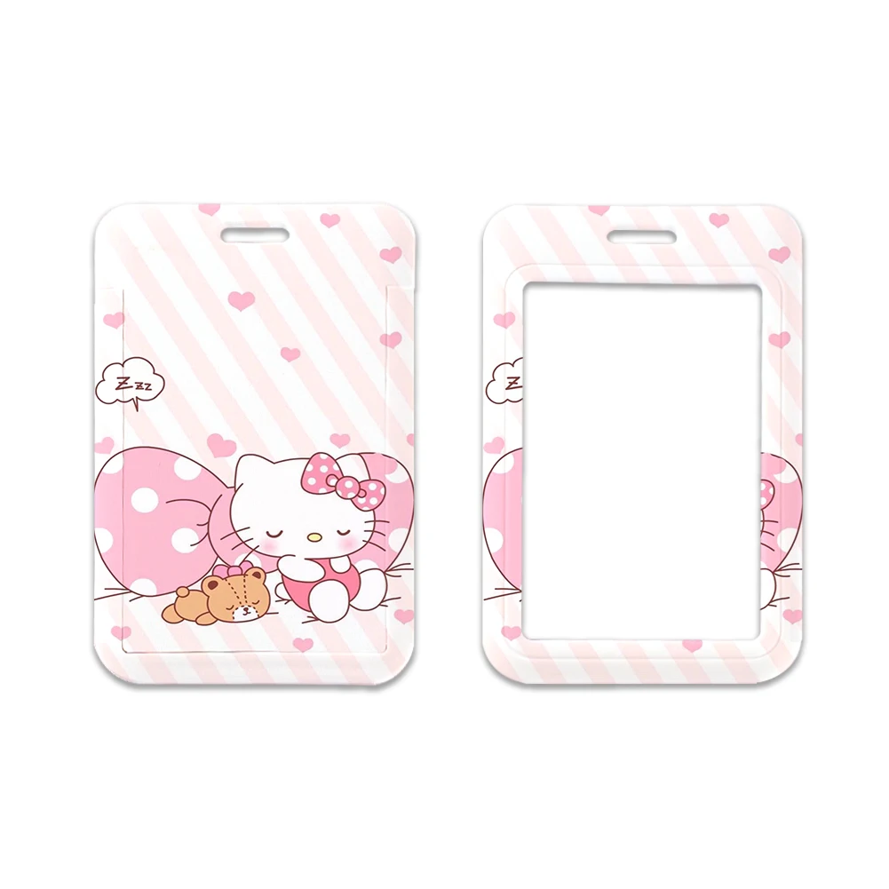 W Sanrio tempat kartu Id kartun Hello Kitty Lanyard desain geser casing kartu mode Bus penutup kartu anak-anak penutup kartu