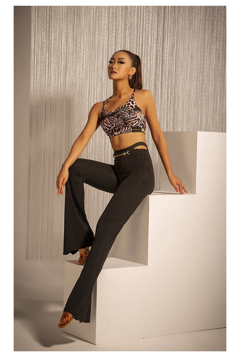 Mới Nhất Giá Rẻ Mới Thực Hành Tiếng La Tinh Dancewear Latin Quần Da Báo Hàng Đầu Đen Quần W22D170