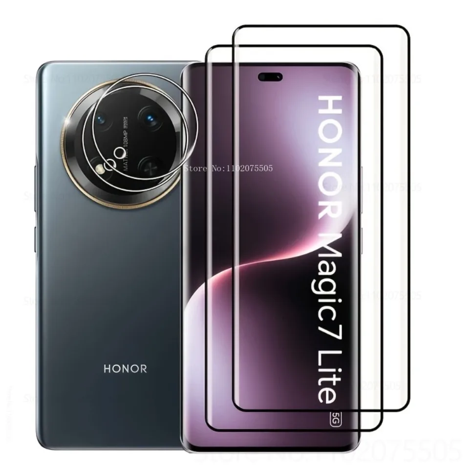 2 Paquetes Vidrio Templado Ultra HD Borde Negro + 2 Paquetes Protector de Cámara para Honor Magic 7 Pro 7 Lite Magic 5 Pro 6 RSR 6 Pro 4 Ultimate 4