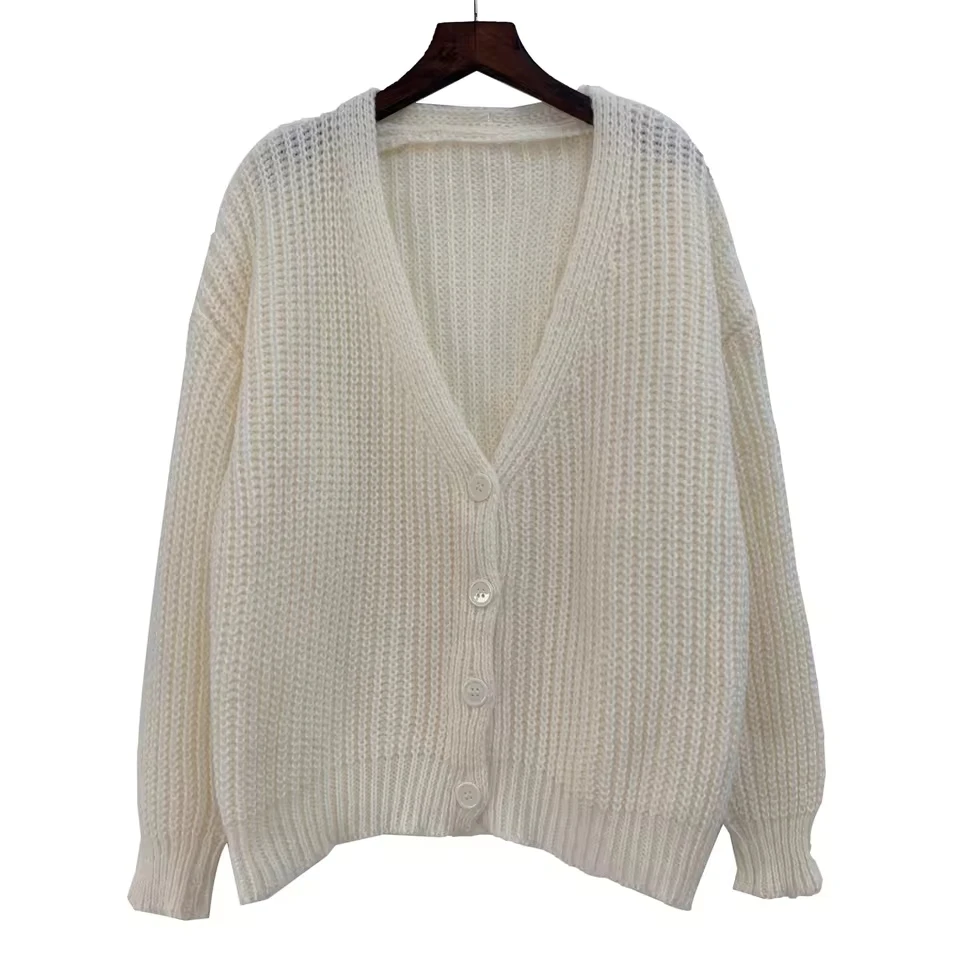 Women's Cozy Textured Solid Color Sweater Long Sleeve Knitted Cardigan Sweater Autumn Winter Loose Casual Female Sweaters