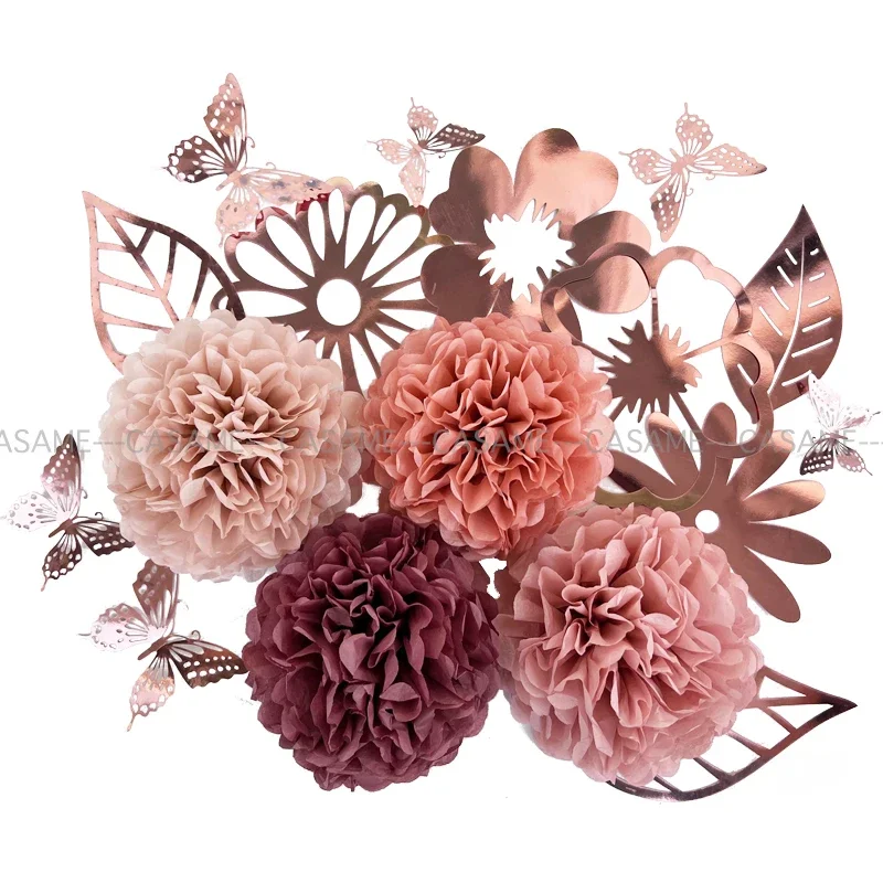 5pcs Paper Pompoms Pom Poms Flower Balls Wedding Decorative Party Home Decor Tissue Birthday Christmas DIY Decoration