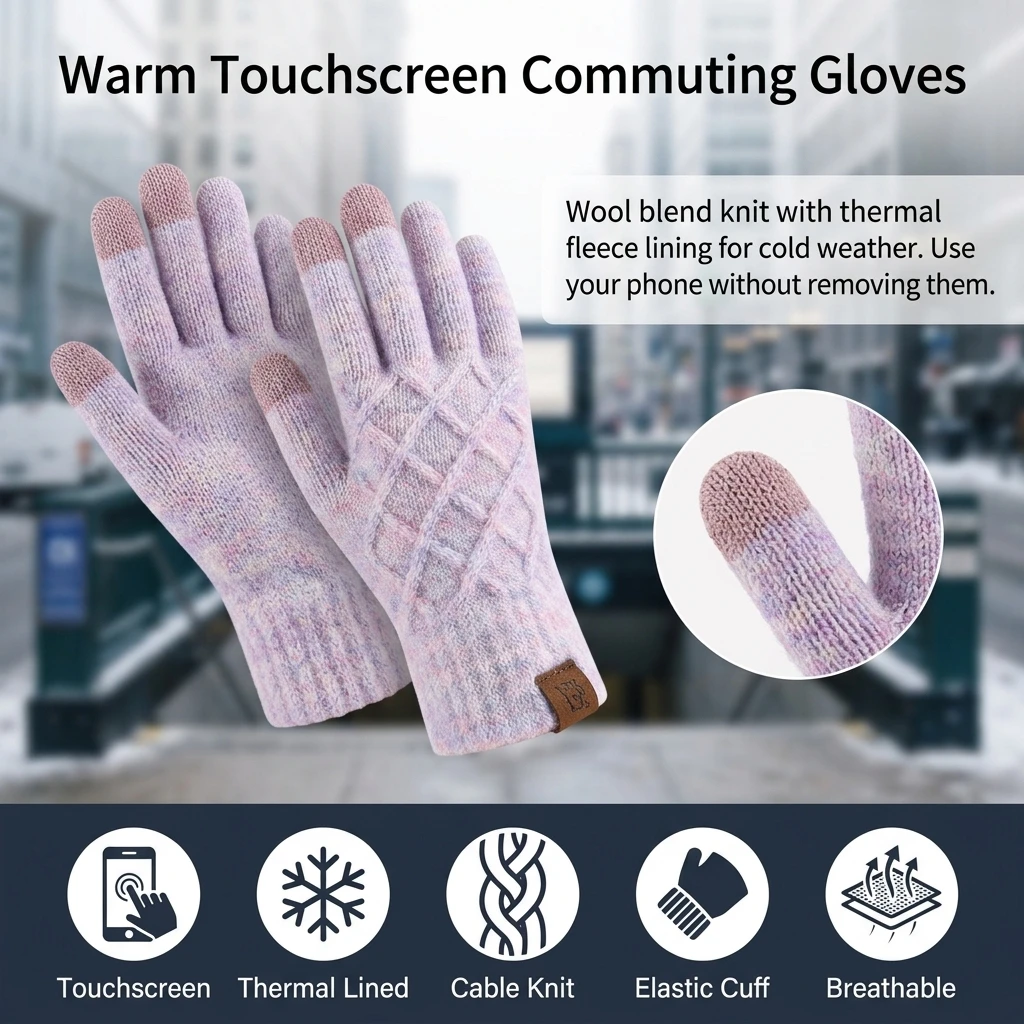 Knit Gloves Warm Winter-Ready for Men Women Wool Blend Thermal Touchscreen Cable Knit Handwear for Outdoor Work Cycling