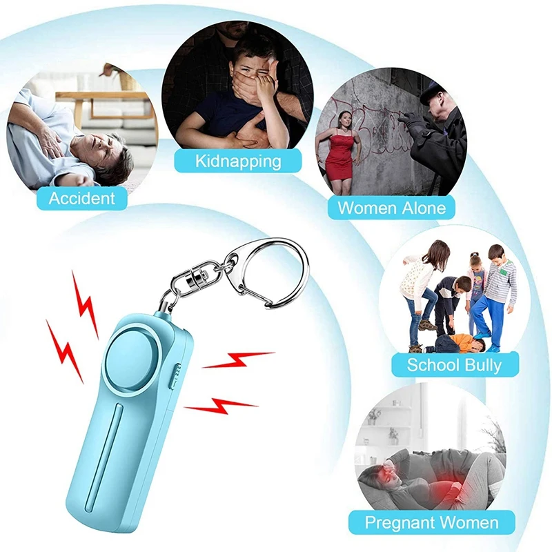 RISE-Safe 개인 알람 키체인 알람, LED 조명 포함, 여성, 어린이, 노인용 비상 안전 경보, 파란색 및 핑크, 130DB