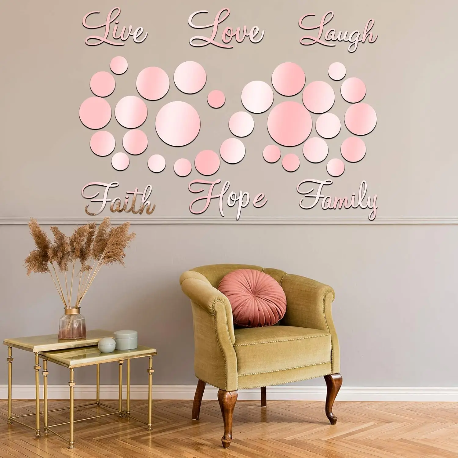 

3D Acrylic mirror wall Decoration stickers Round DIY Faith Live Laugh Hope Love Family Mirror wall decoration Solid Round Mirror