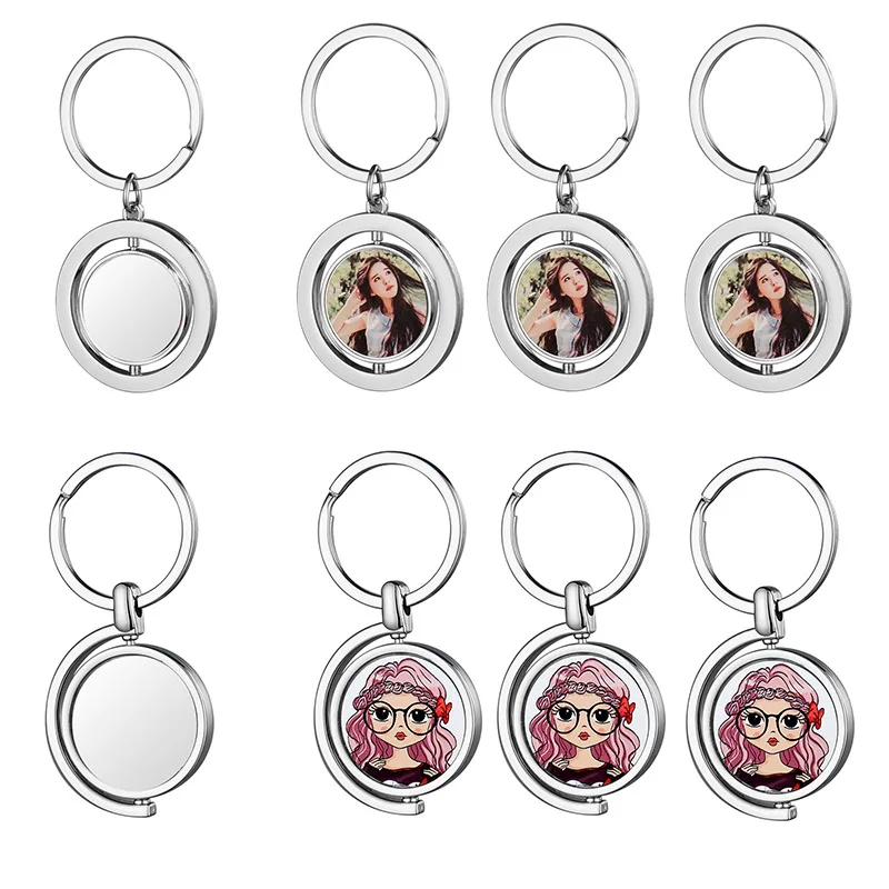 Custom Rotating Double Sides Photo Keychain Personalized Transfer Sublimation Picture Keyrings for Lover Friends Gift 2024