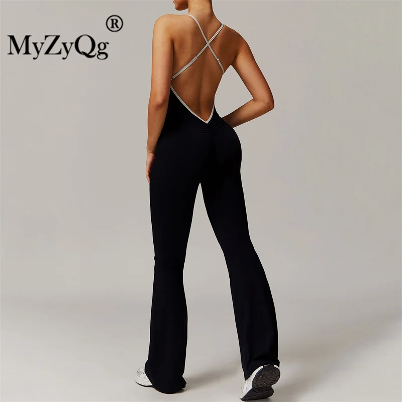 MyZyQg Women Ballet Dance Aerial Cross Back Yoga Jumpsuit Thin Belly Micro Fitness Sports Running Tracksuit Gym Sportswear