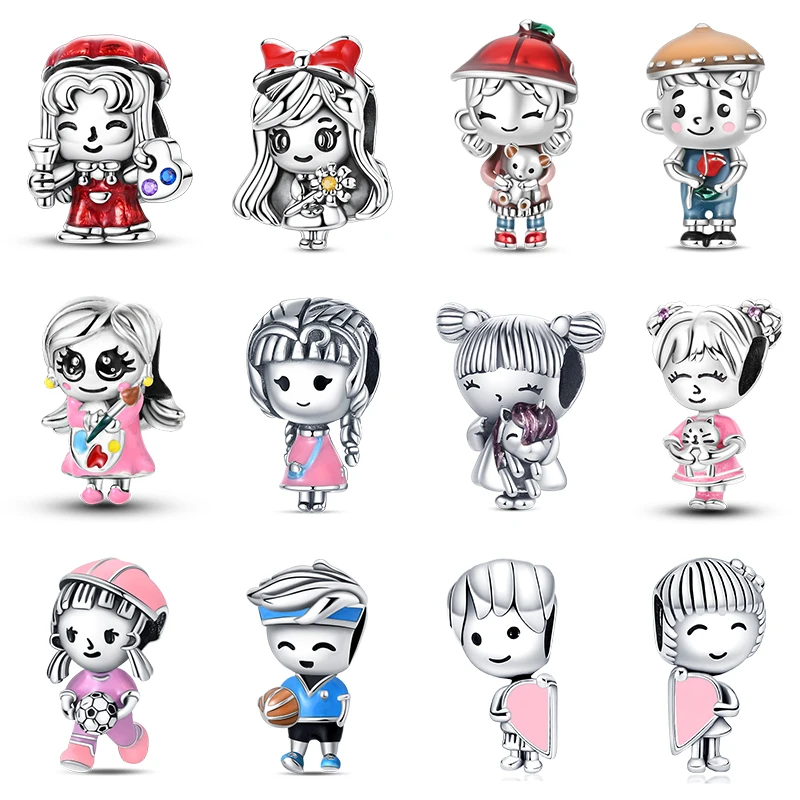 Hot Sale 925 Silver Happy Dopamine Girl Boy Cat Charms Beads Fit 3mm 925 Original Bracelets DIY Jewelry Souvenir Gift Making