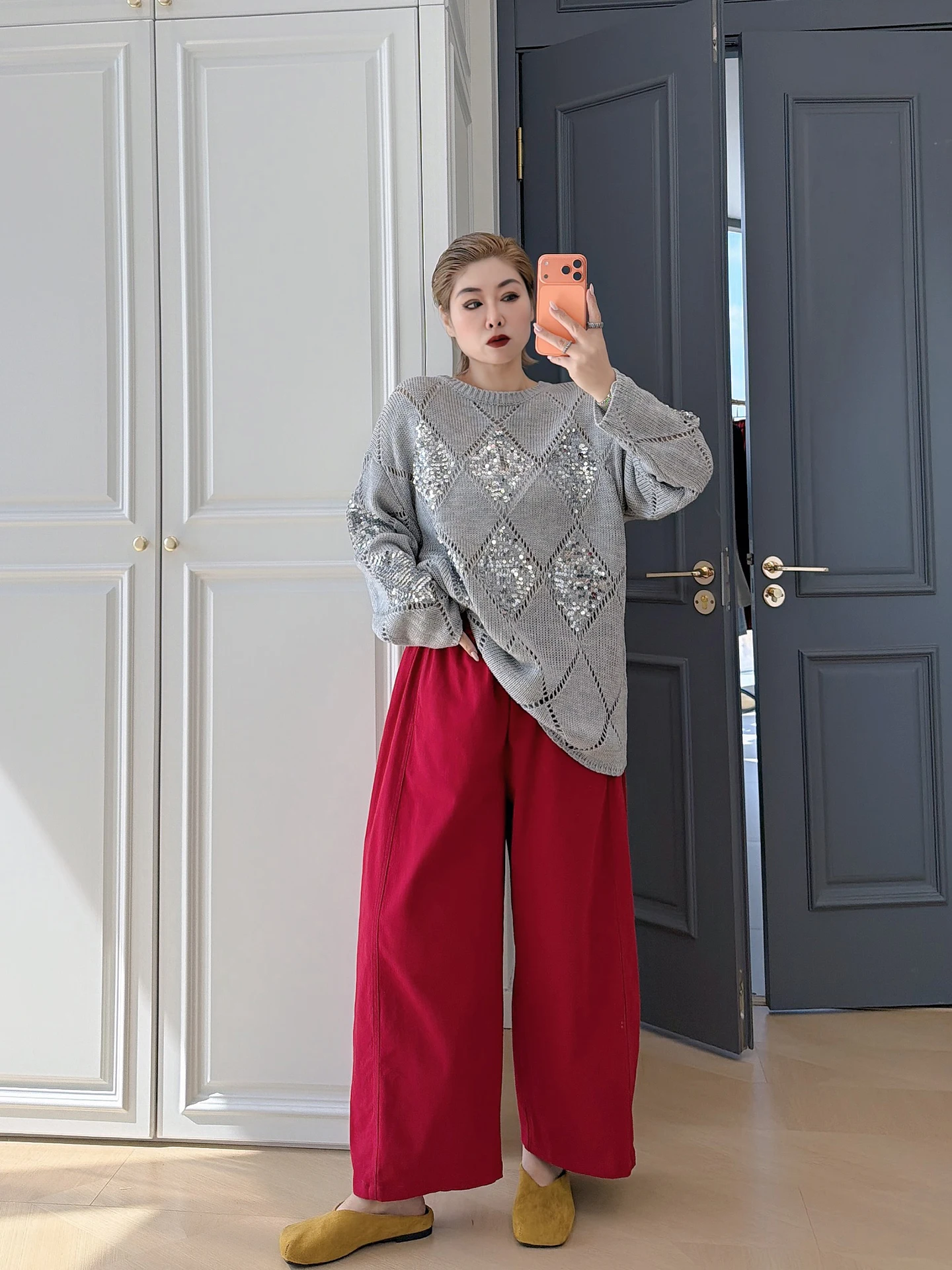 

High Waist Wide Leg Pants Spring New Style Casual Loose Fit Drapey Nine Points Elastic Waist Big Size Women's Fashion