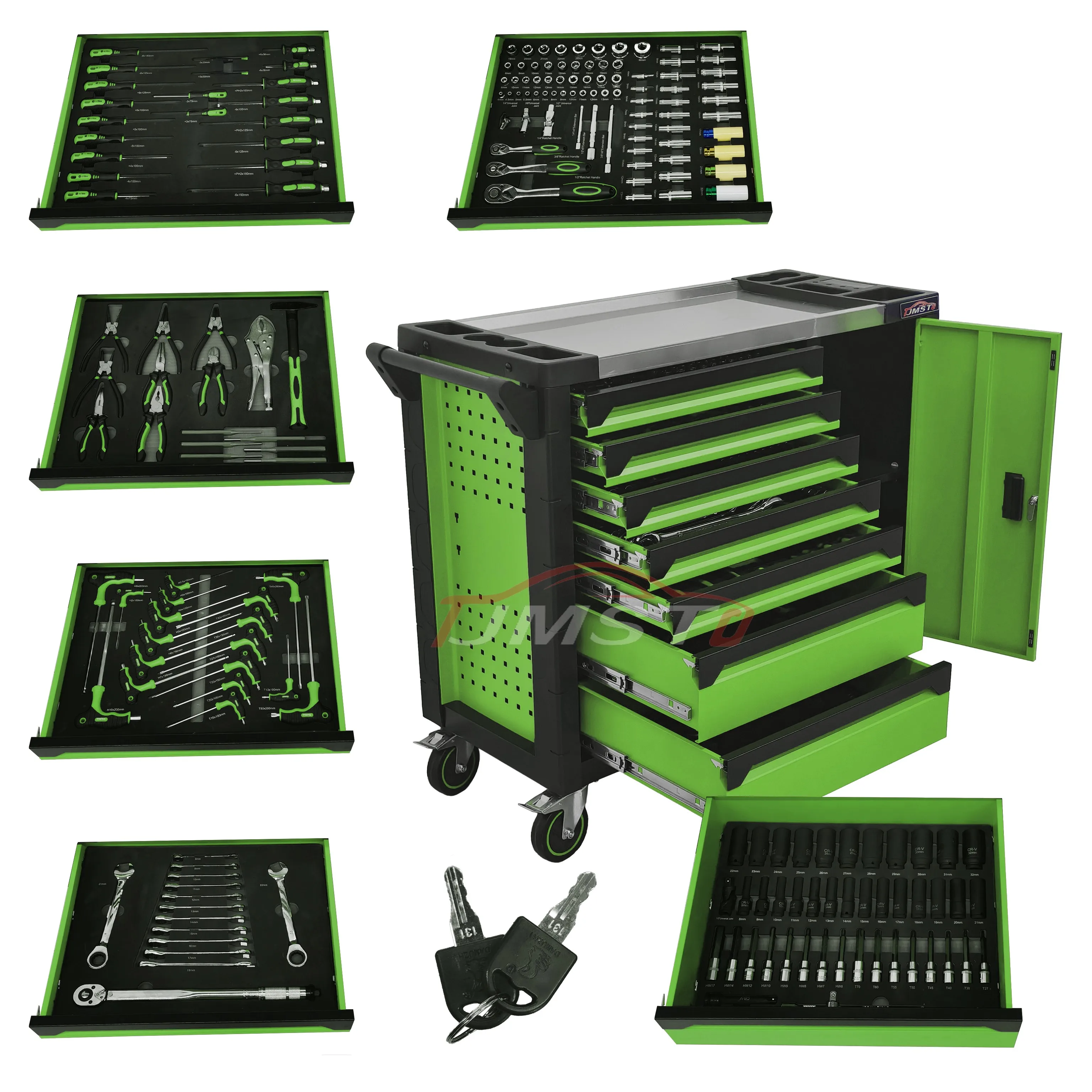 JMST 200PCS Hand Tool Set Herramientas With CRV Material Wheeled Tool Cabinet Trolley For Car Repair OEM Available