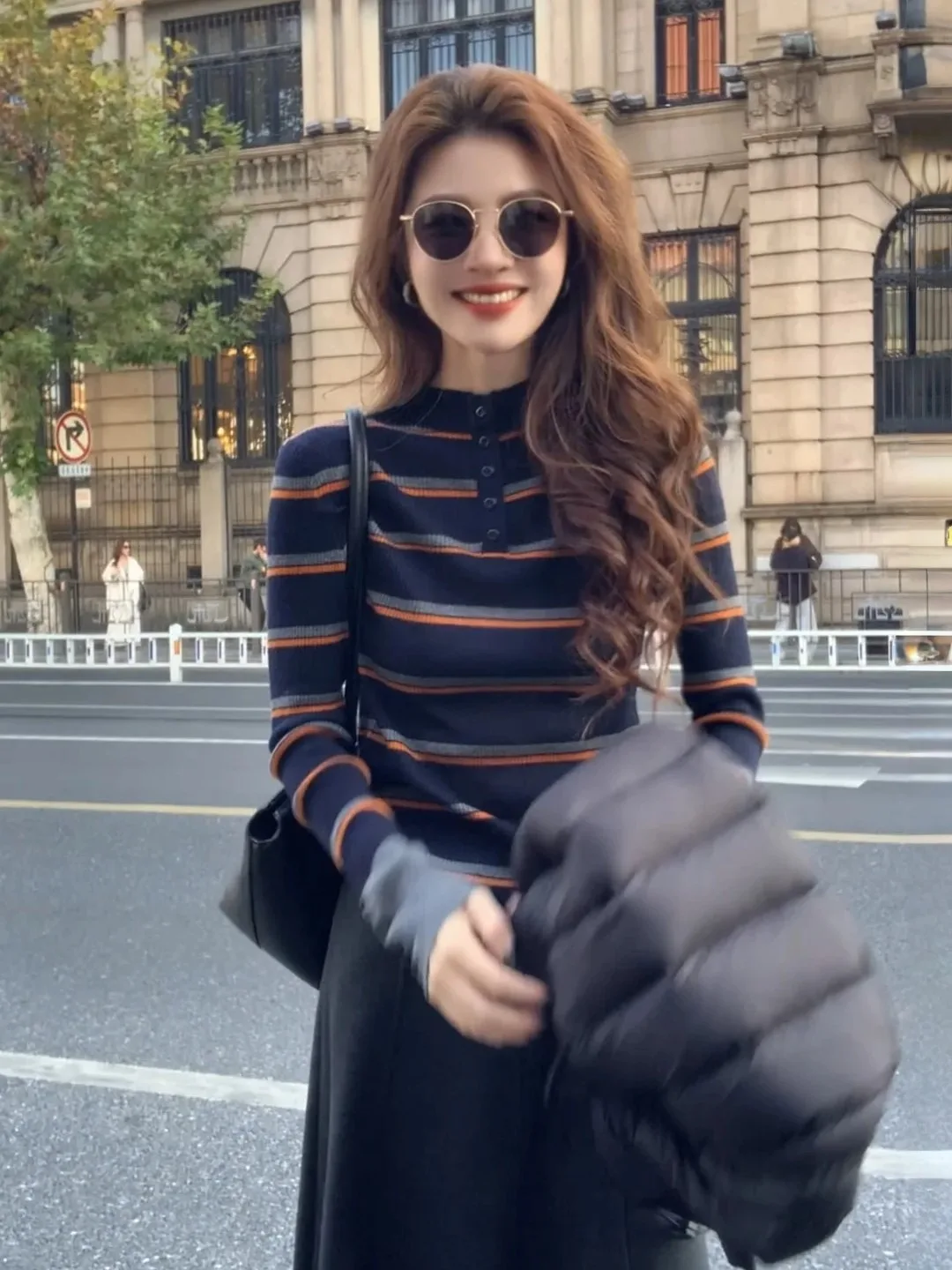 

Chic f-High Collar Long Sve Knit Top Women's Inner Wear Striped Base Layer irt Commute Friendly Soft Polyester Fiber