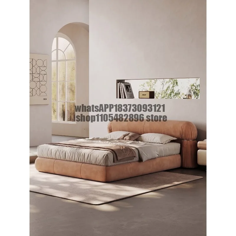 Italian light luxury soft bag double bed large flat layer old money style high-end matte cloth bed