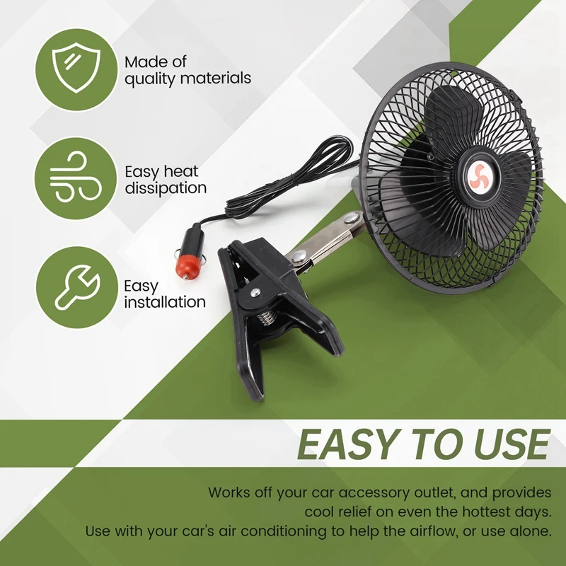 12V Portable Vehicle Auto Electric Car Fan Oscillating Car Cooling Fan Low Noise With Cigarette Lighter