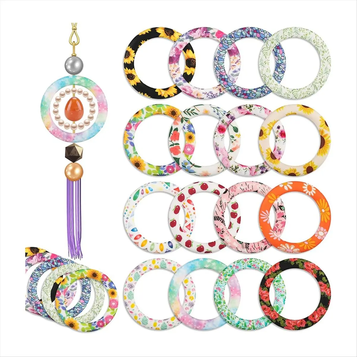 

*Великие 16 шт. силиконовые уплотнительные кольца с цветочным принтом, 65 мм силиконовые бусины кольцо для изготовления ювелирных изделий DIY ремесла ожерелья брелки