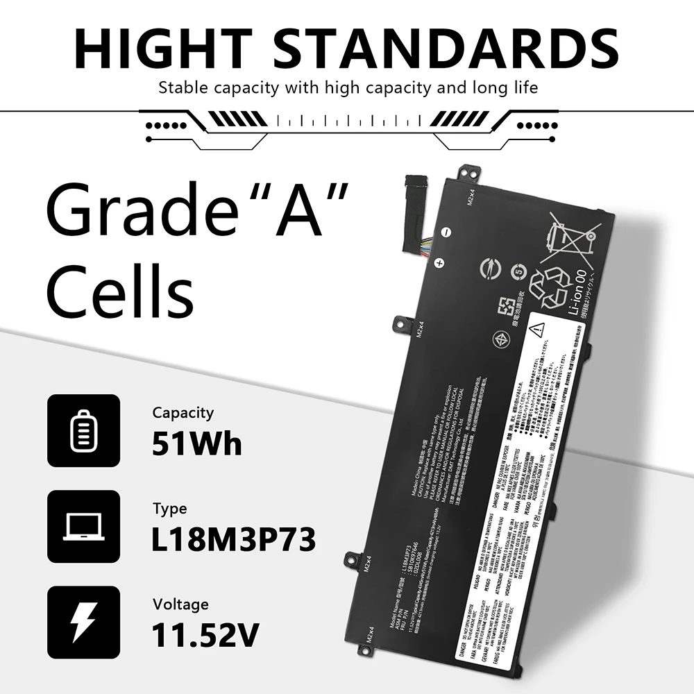 L18M3P73 L18L3P73 L18M3P74 batería del ordenador portátil para Lenovo ThinkPad T490 T495 P43S L18C3P72 SB10T83122 02DL007 11,52 V 51Wh