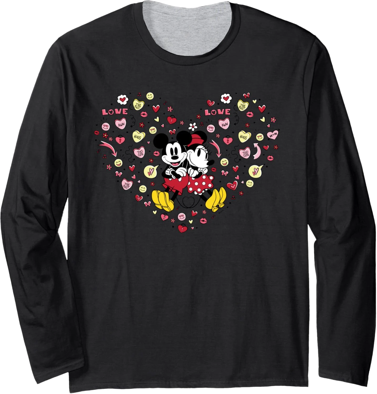

Disney Mickey & Minnie Silhouette Love Heart Adult Kids Long Sleeve T-Shirts Breathable Quick-drying Casual Comfy Soft