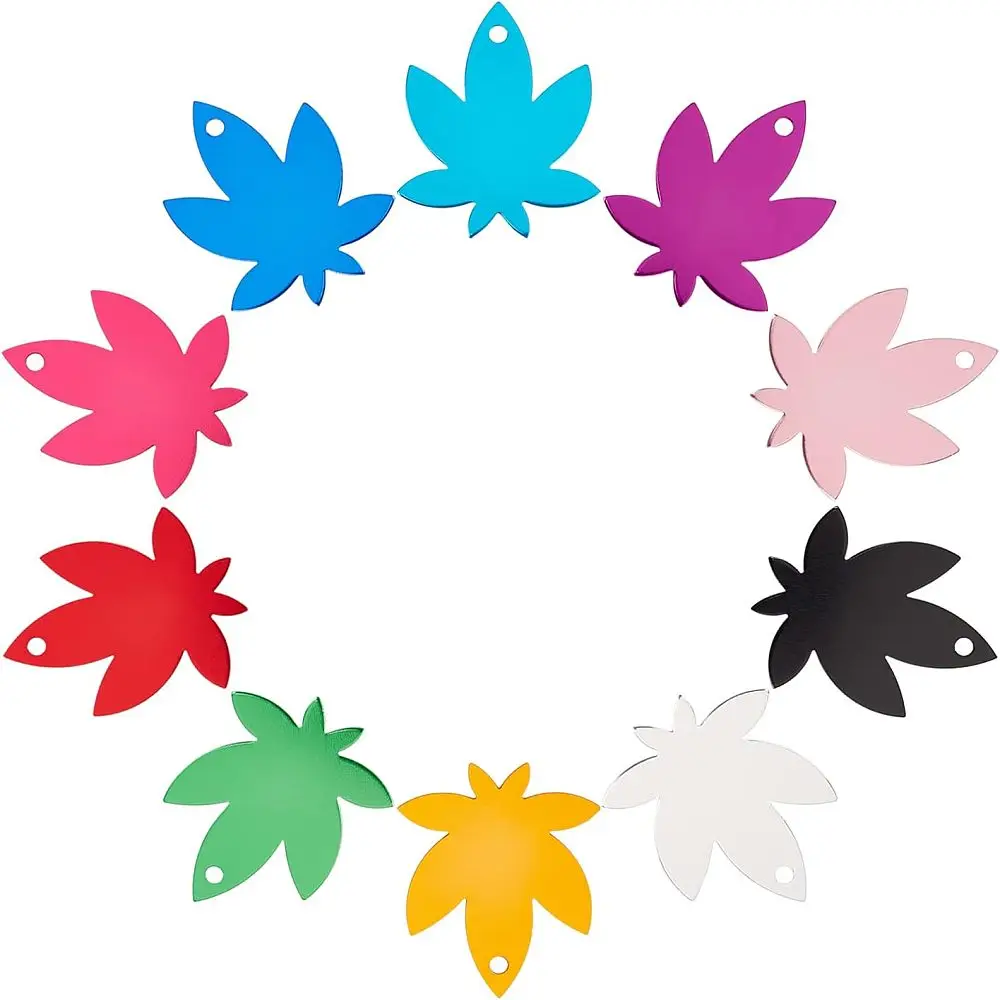 30Pcs 10 Colors 36x31.5mm Aluminum Blank Pendants Maple Leaf Shape Stamping Tag Double Side Blanks for Jewelry Accessories Pet