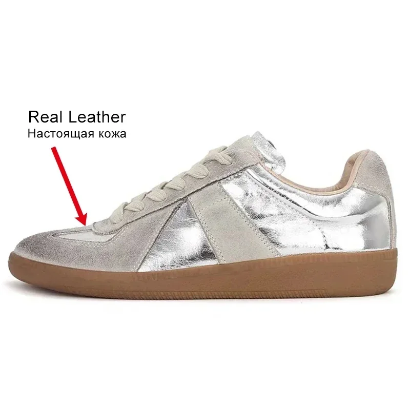 JOZHAMTA Size 35-40 Real Leather Women Casual Sneakers Silver Lace-Up Athletic Shoes Low Heels Lace-Up Breath Tennis Flats Shoes