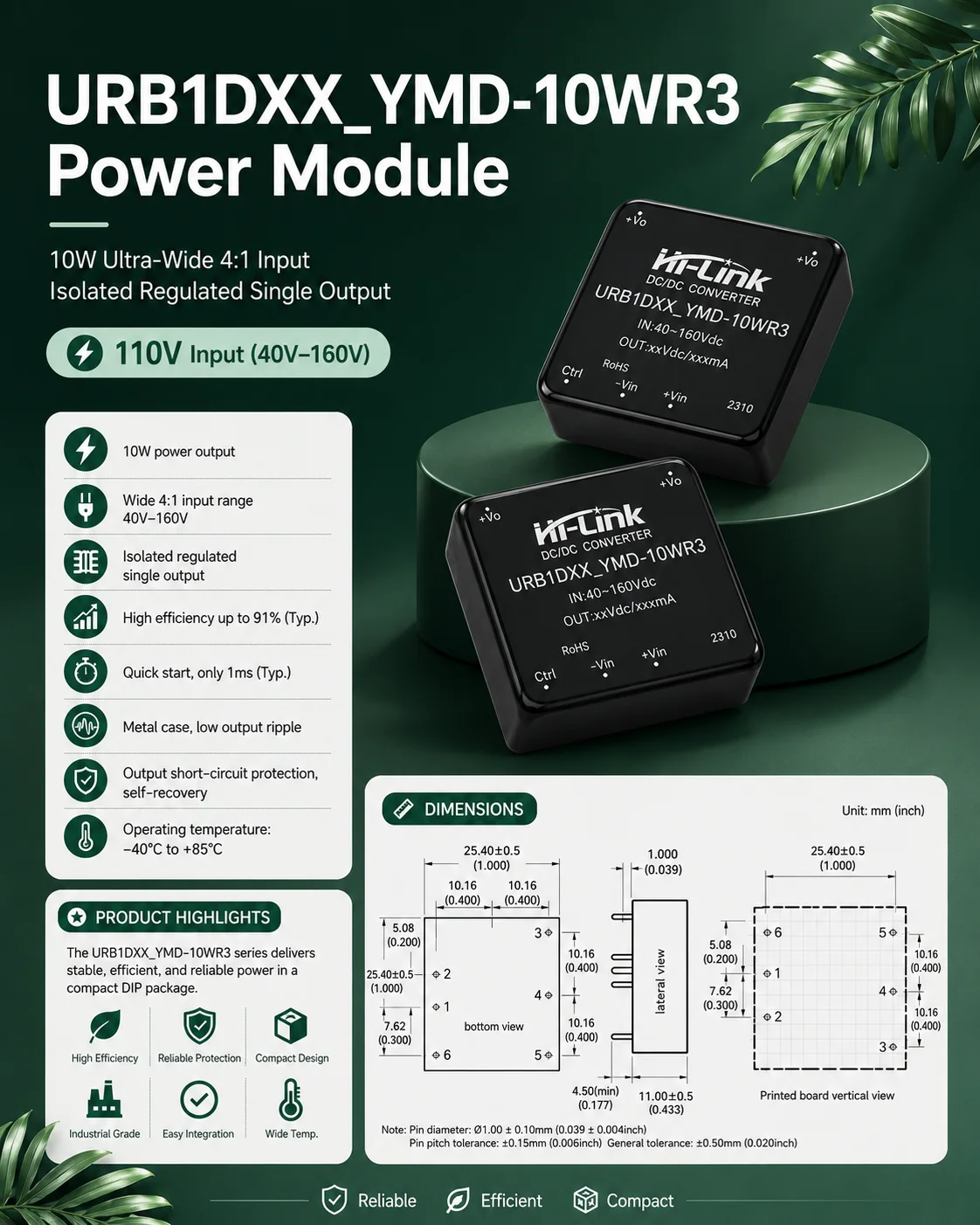Hi-Link 91 Conversion Rate 10W DIP Metal ModuleURB1D09YMD URB1D09YMD URB1D12YMD URB1D24YMD Budget Railway Medical Power Assembly