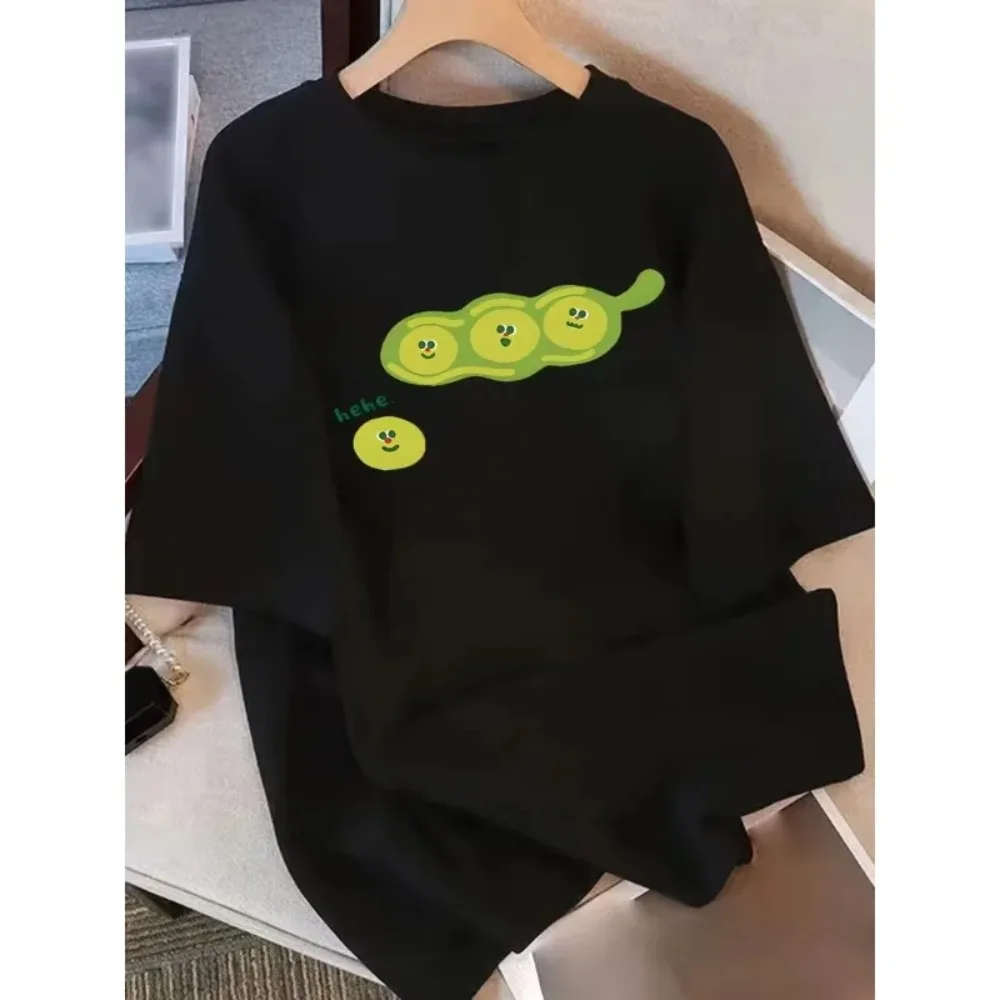 Funny  Happy Set  Beer and Edamame Graphic T-Shirt Japanese Izakaya Themed Casual Short Sleeve Tee Comfortable Casual Loose Fit