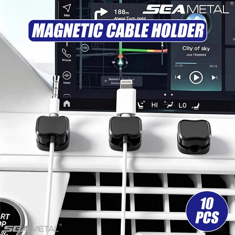 SEAMETAL Universal 10Pcs Magnetic Cable Holder Self Adhesive Charging Cable Keeper Smooth Pulling Wire Clip for Car/Home/Office