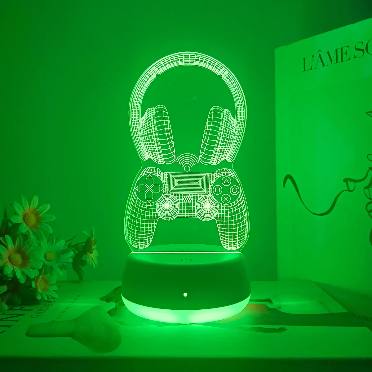 

1 шт. игровая светодиодная игровая гарнитура с семицветным градиентом 3D-ночником, подходит для украшения спальни и учебных комнат.