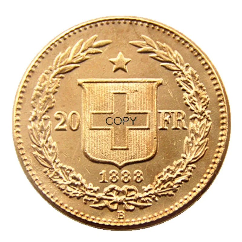 Switzerland  20Frs 1888 Gold Plated Copy Coin