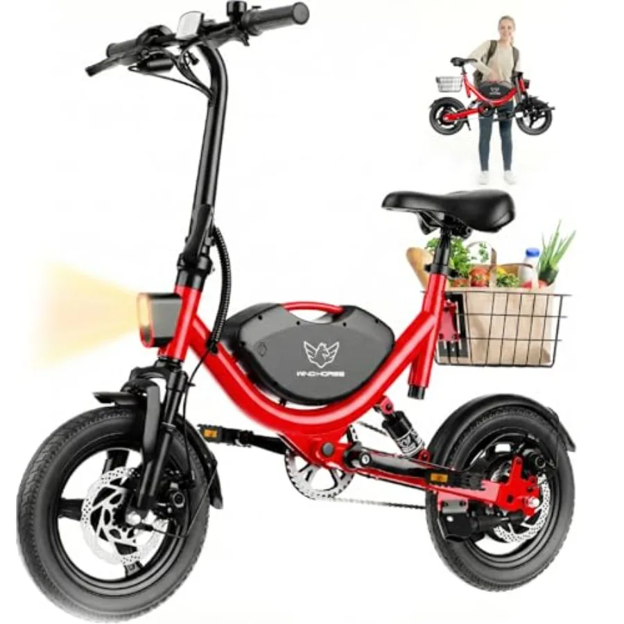 

Commuter electric bike with basket: aluminum frame black 14 folding design 22 MPH speed 35-mile range dual suspension 715W brus