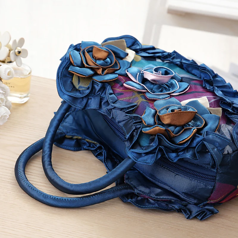 حقيبة سهرة جديدة من الدانتيل الناعم للنساء حقيبة يد على شكل زهرة ثلاثية الأبعاد حقيبة يد للتسوق ومفتاح وحقيبة تخزين للهاتف المحمول #6