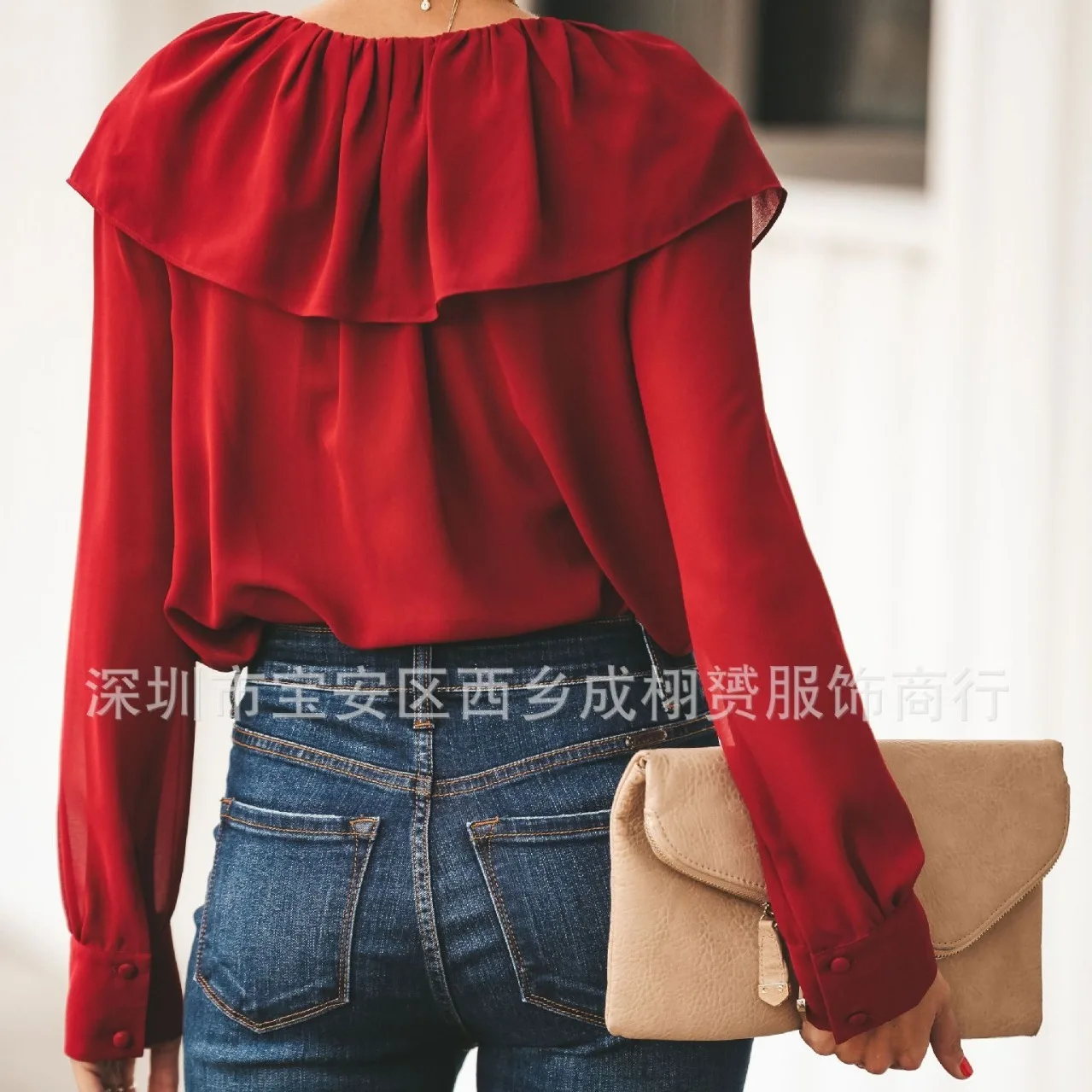 Camicia in chiffon con scollo tondo da donna nuova primavera 2025 Top femminile 1211