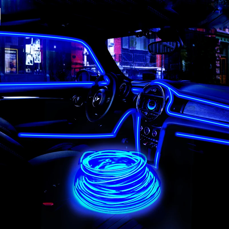 1m 2m 3-5m Neon LED Car Interior Decorative Lamps Strips USB Drive For DIY Decorative Dashboard Console Ambient Light Cold Light