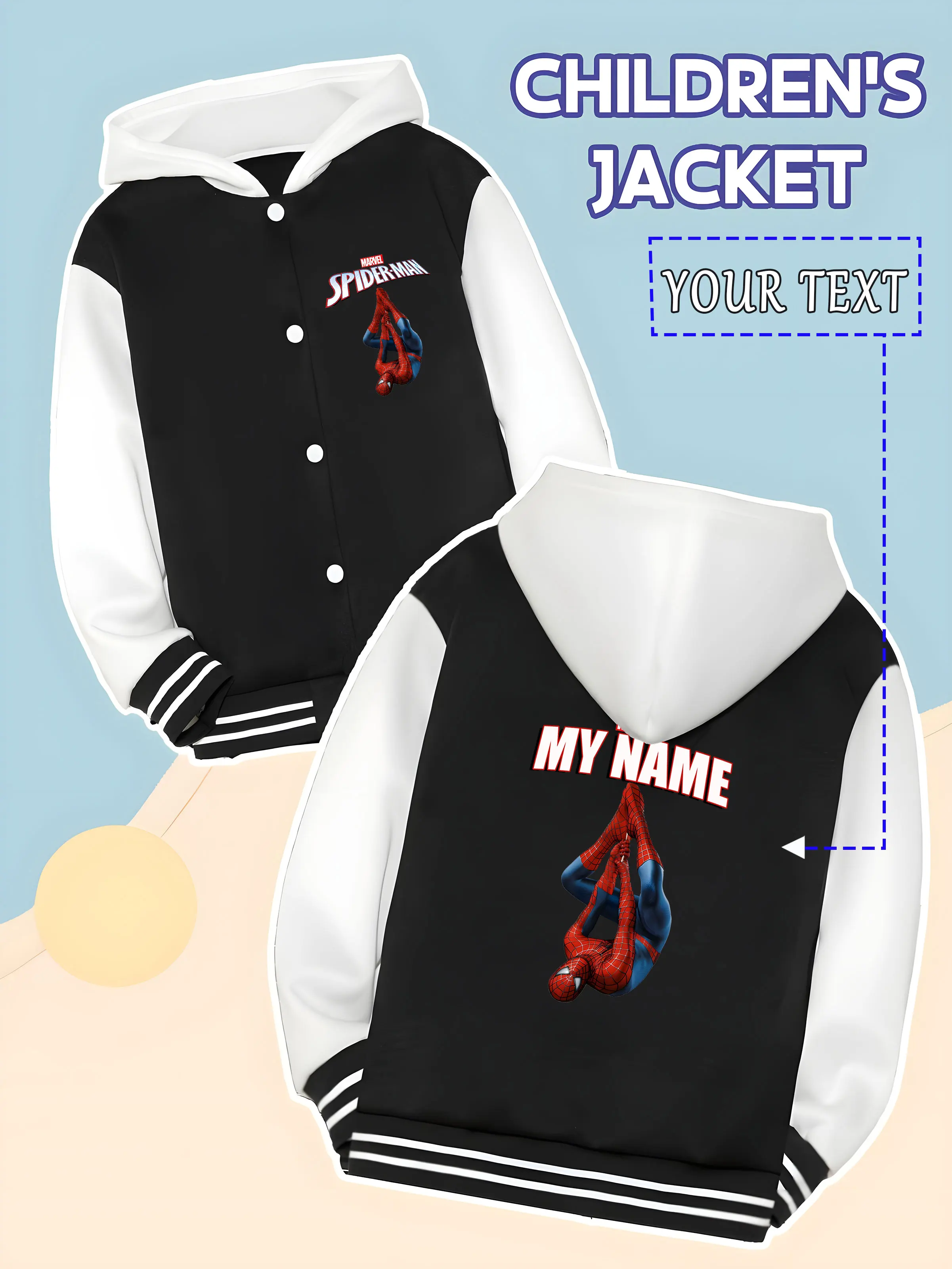 

MINISO Marvel Boys Baseball Jacket - Spider-Man upside-down print, creative, a good choice for spring and autumn leisure sports,