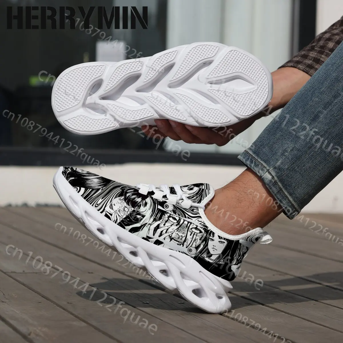 New Exclusive Women Men Junji Ito Black White Dark Comic Graphic Print Youth Adult Sneakers Fashion Blade Footwear