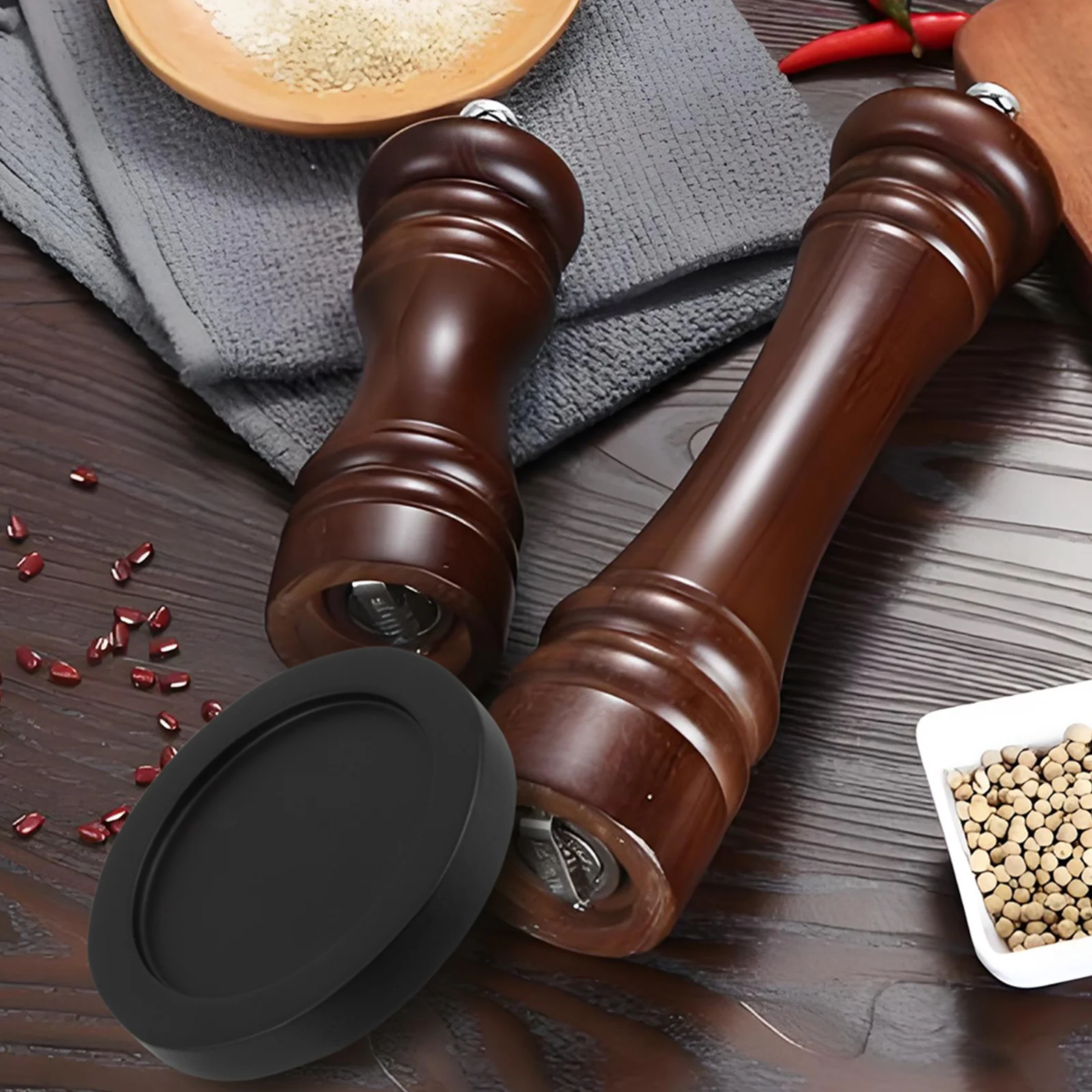 

Pepper Grinder Wooden Base with Integrated Tray Acacia Mill Holder for Salt and Spice Jars Non-Slip Surface Kitchen Countertop