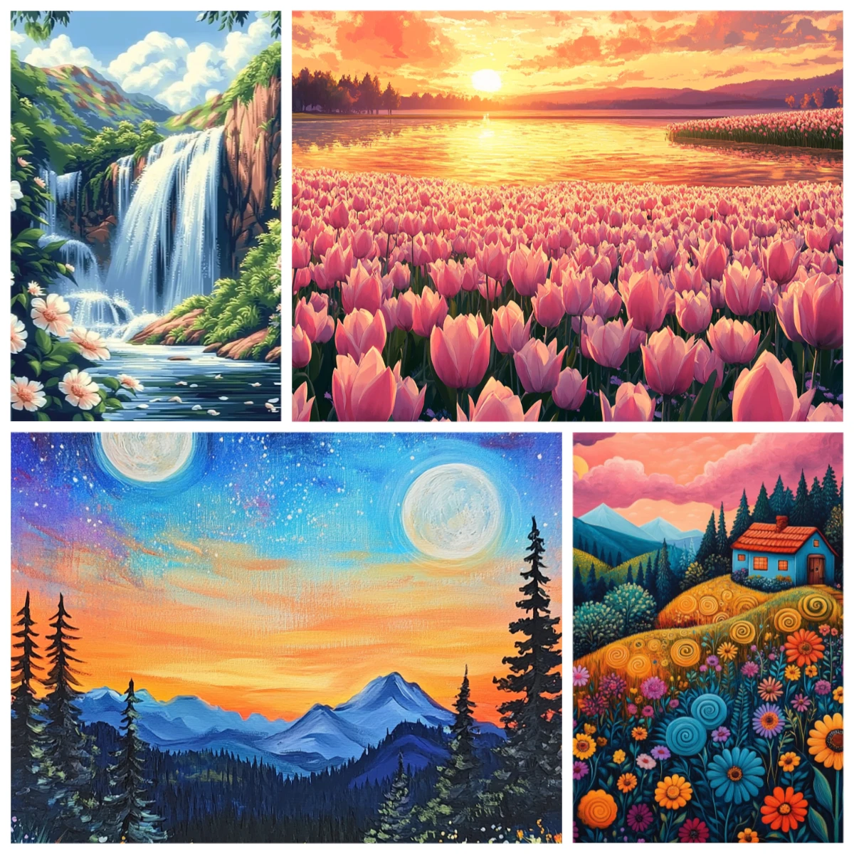 Painting By Numbers Oil Natural flower scenery Set Paintings On Number Paint Pictures By Numbers Framed Wall Art Modern