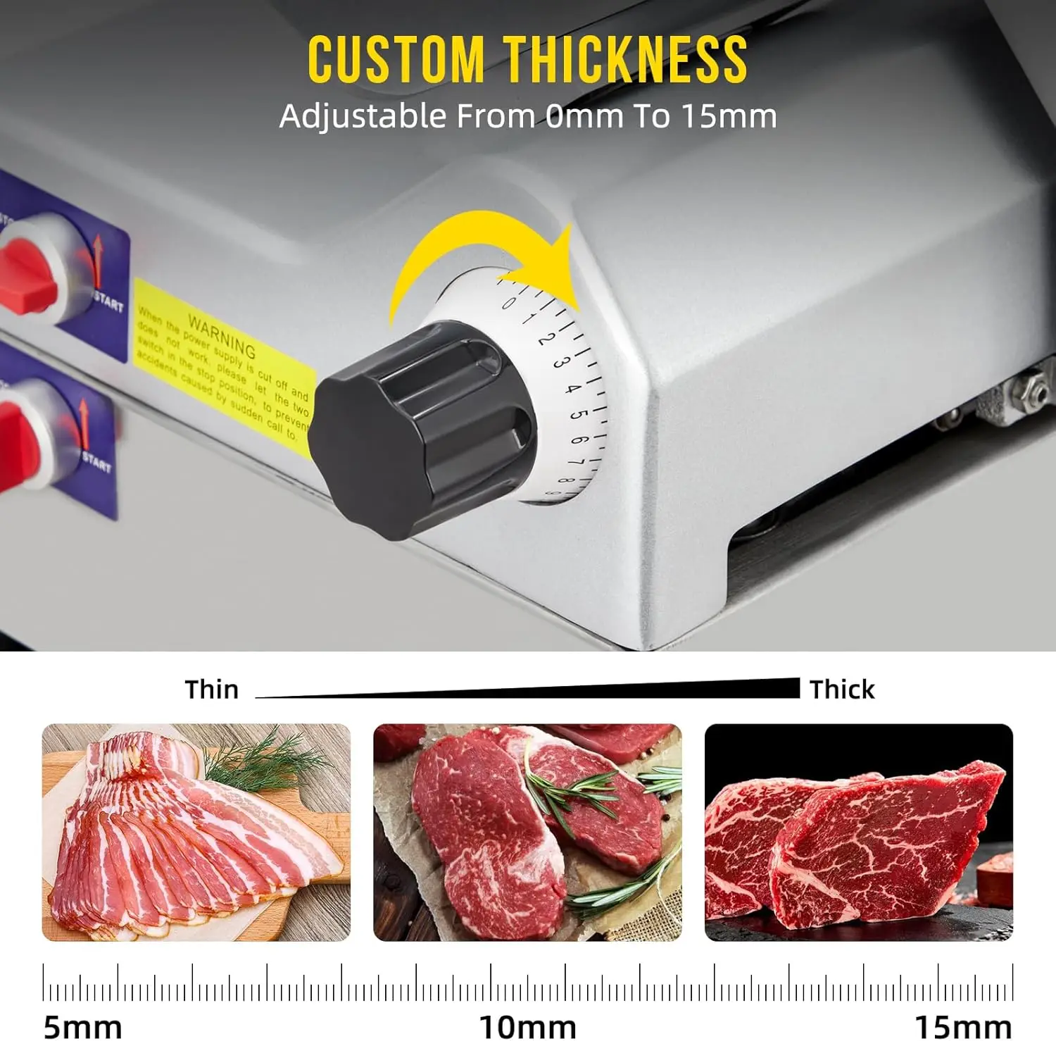 Automatische vleessnijmachine, 240 W + 430 W ontwerp met dubbele motor, vleessnijder uitgerust met afneembare messen met een diameter van 10 inch