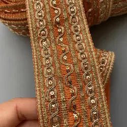 1 Yard Orange 5cm Lace Trim Ribbon Ethnic Clothing Gold Thread Embroidery Sequin Fabric Jacquard Webbing Garment Accessories