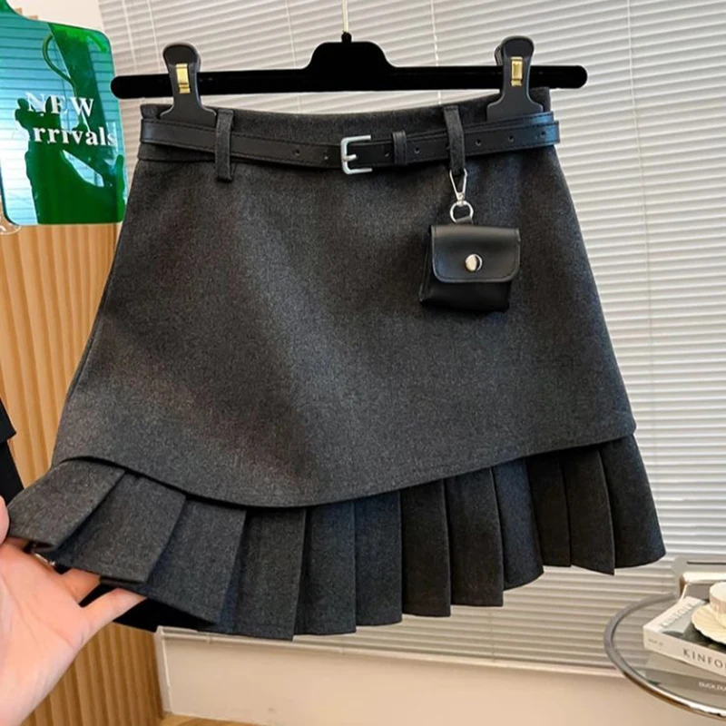 

YIBASHU женские мини-серые юбки 2000-х годов эстетический студенческий стиль американский ретро уличный дизайн Y2k E-girl Harajuku вечерние трапециевидной формы