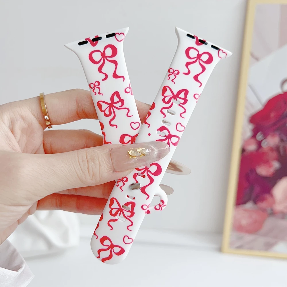 Bow Silicone Loop For Apple Watch Band Women 11/10/9/7/ 38mm 40mm 41mm 42mm 44mm 45mm 46mm Strap - view 5