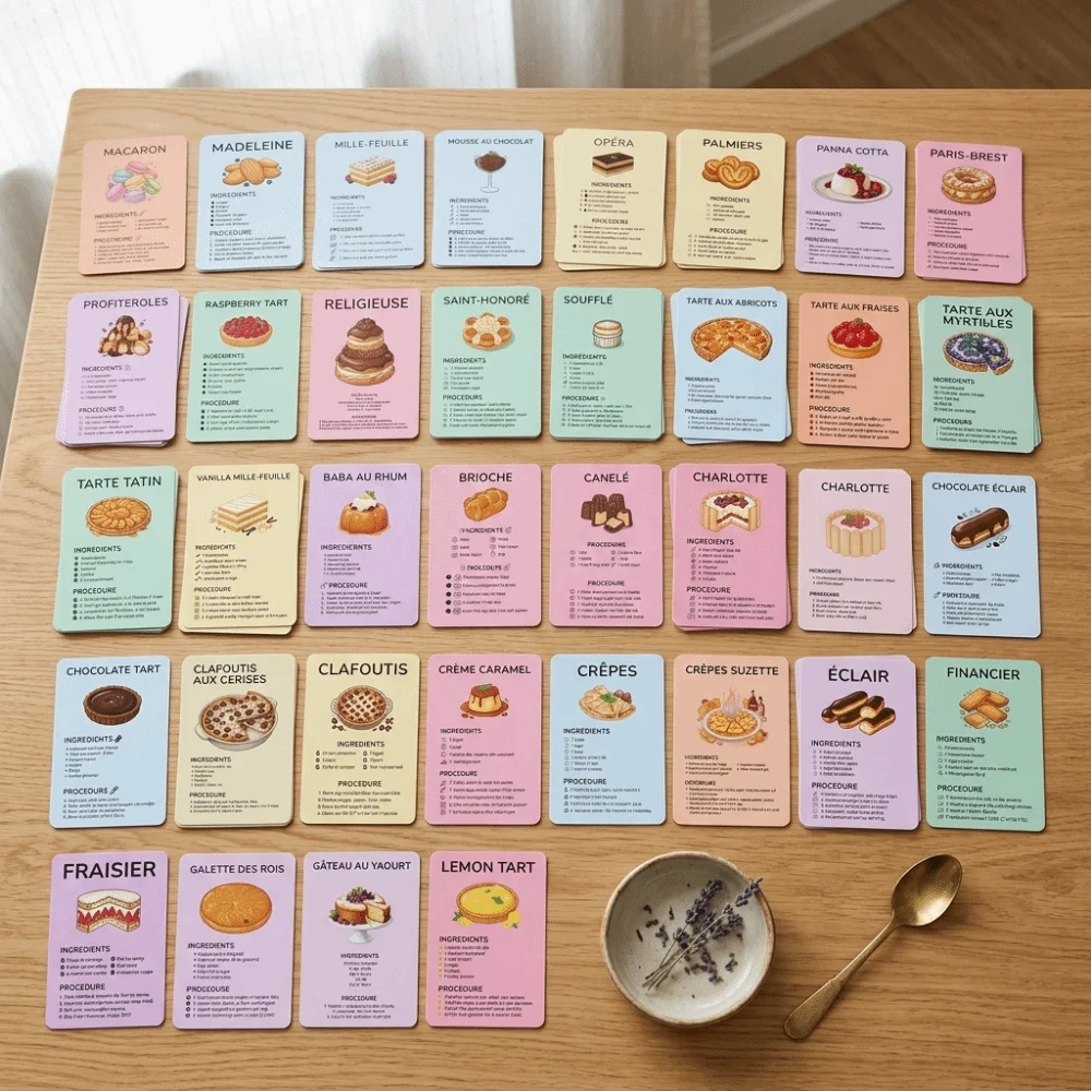 Vintage Dessert Baking Recipe Cards Retro Ingredient Lists Sweet Dessert Recipe Postcards Pocket-Sized Step Instructions