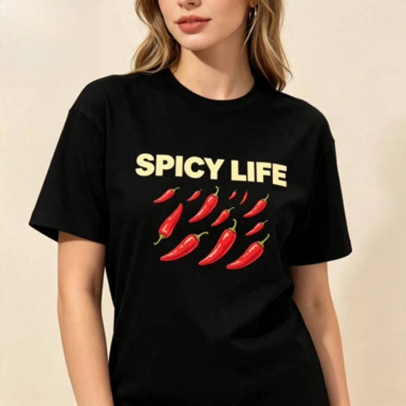 Food Lover Women 100% Cotton Tshirt Realistic Red Hot Chili Spicy Life Quote Simple Letter Casual Short Sleeve Tees