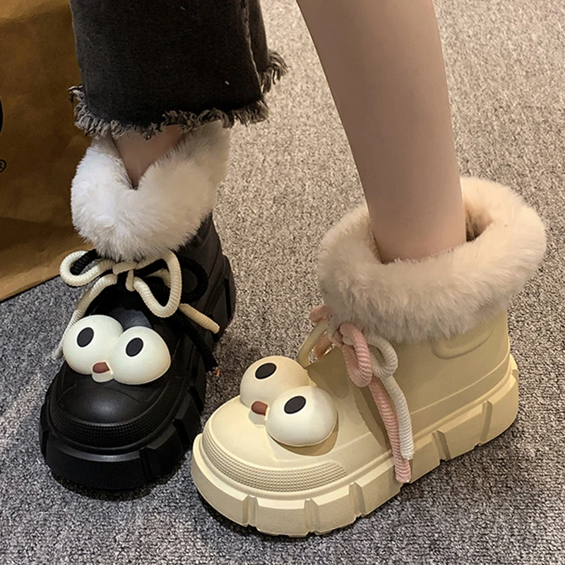 Winter Women Boots Warm High Top Plush Cotton Cute Slip-On Round Toe Shoes Waterproof Casual Outdoor Ankle Flat Snow Boot Female