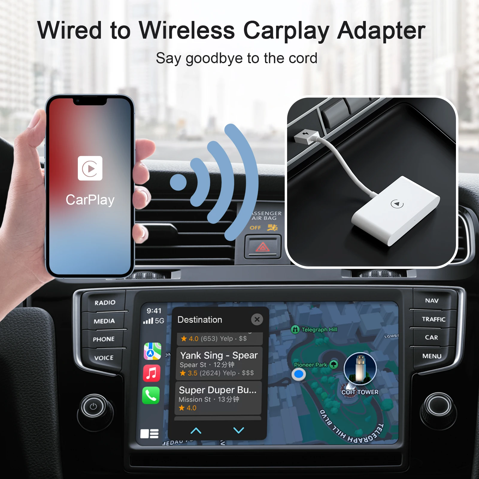 Adaptateur CarPlay sans fil pour iPhone, dongle Carplay sans fil Apple, WiFi Plug Play 5GHz, mise à jour en ligne