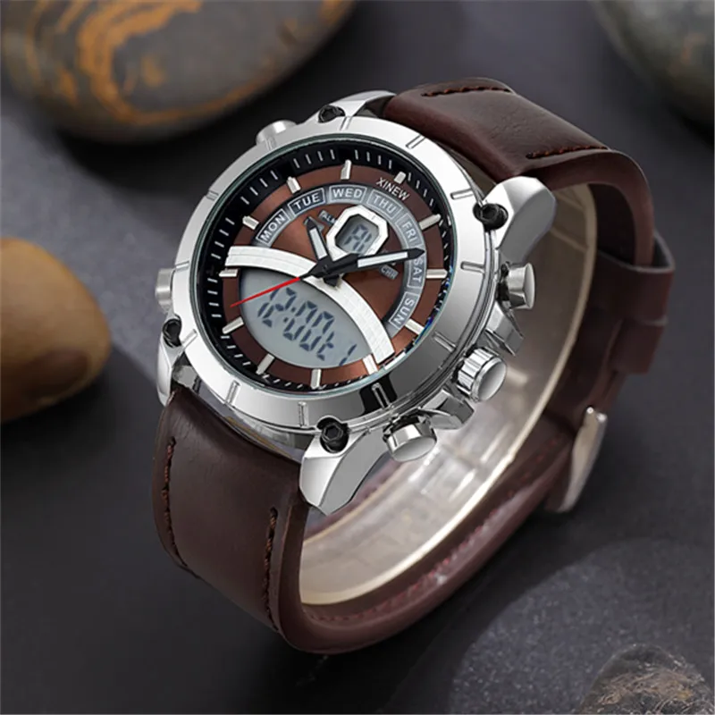 1pc / lot Men Genuine XINEW Brand Watches Boys Fashion Casual Rubber Band Sports Dual Time Watch DZ Relogios Masculinos 2024