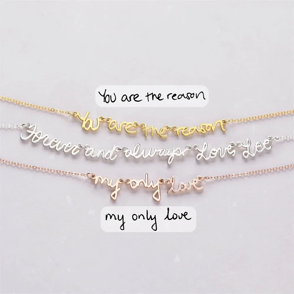 Customize Multi Words Linked Necklace Personalize Handwriting Phrase Link Necklaces Handmade Jewelry Perfect Gifts for Mother