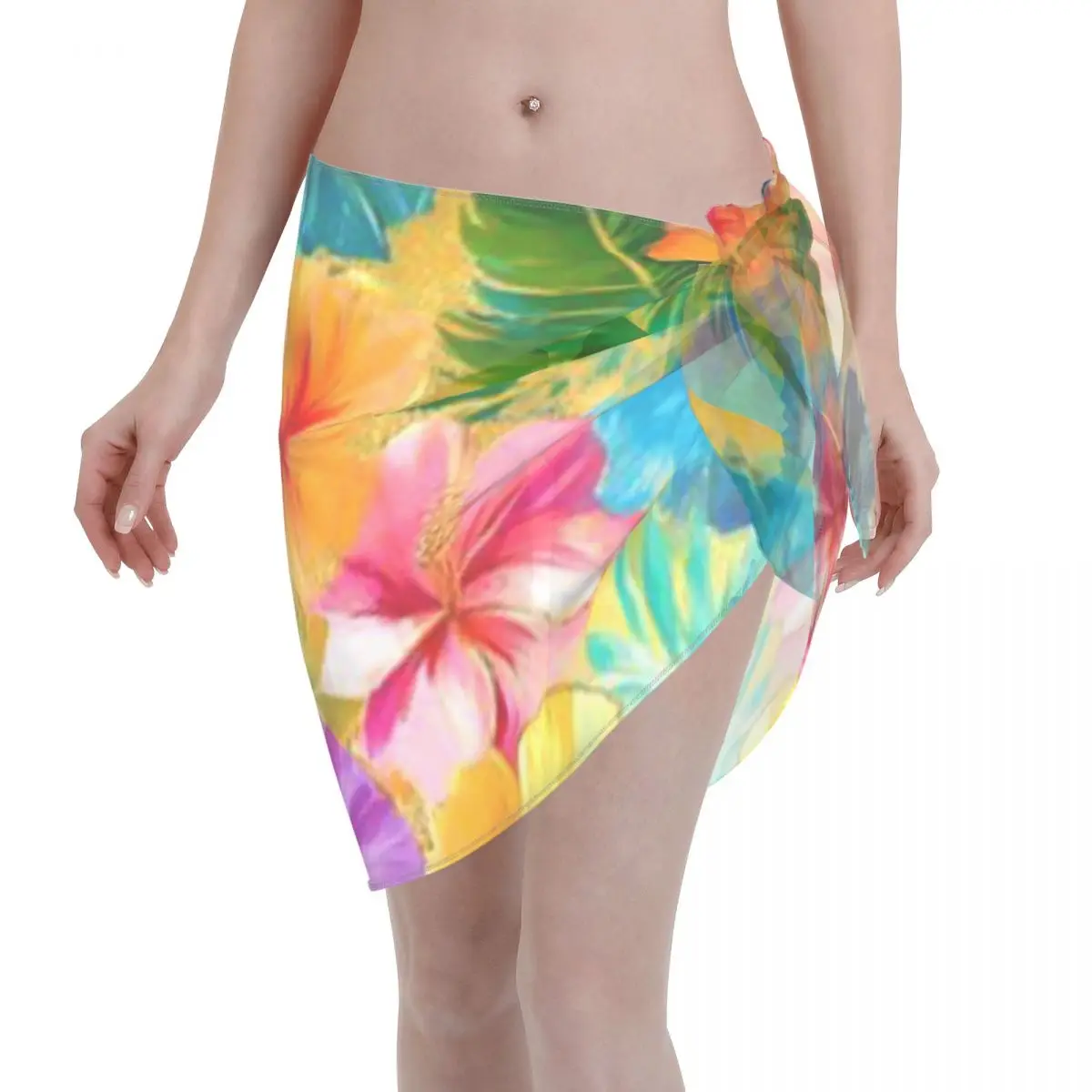Promotion Tropical Hawaiian Island-Style Colorful Aloha Floral Pattern Women's Beach Wrap SkirtHawaii Travel Beach Outfit