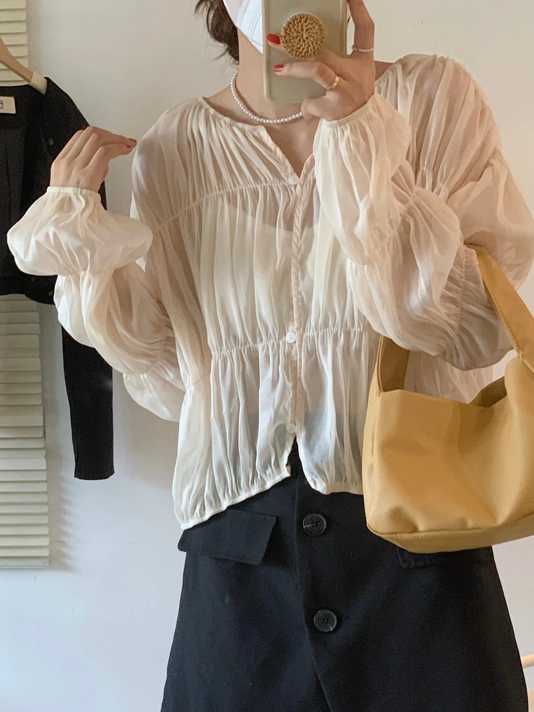 

Женский кардиган East Gate в винтажном стиле, свободного кроя, плиссированный, полупрозрачный, повседневный, с длинными рукавами, круглым вырезом, весенний, из полиэфирного волокна